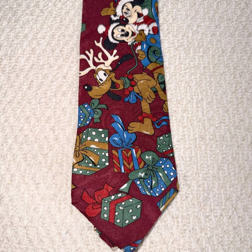 2/$30 Disney Mickey Unlimited Christmas Burgundy Tie - Picture 3 of 3
